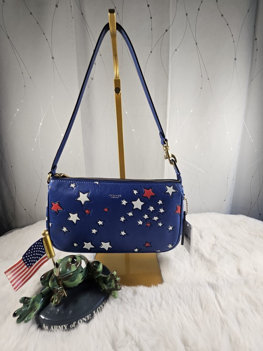 NWT COACH X MACYS Americana Deep Sky Blue Red White Star Waverly Shoulder Bag 💙